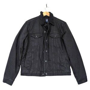 GAP Sherpa Lined Denim Jacket Mens M Black Trucker Grunge Streetwear Workwear